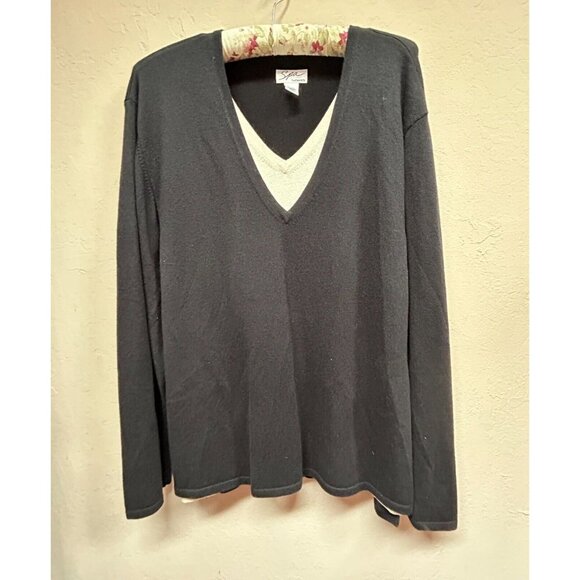 Spa by Chico's Women's Pullover Sweater V-Neck w/ Insert Silk Blend Black Size 3 - Picture 1 of 8